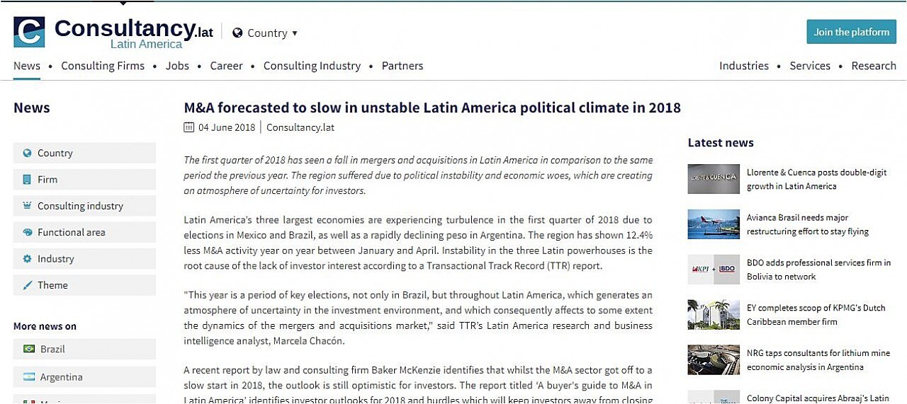 M&A forecasted to slow in unstable Latin America political climate in 2018